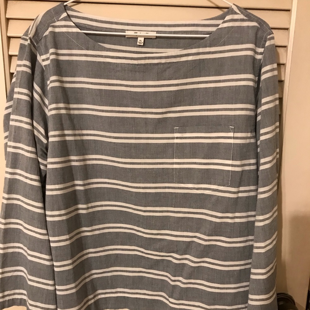 Madewell Grey and White Boxy Blouse